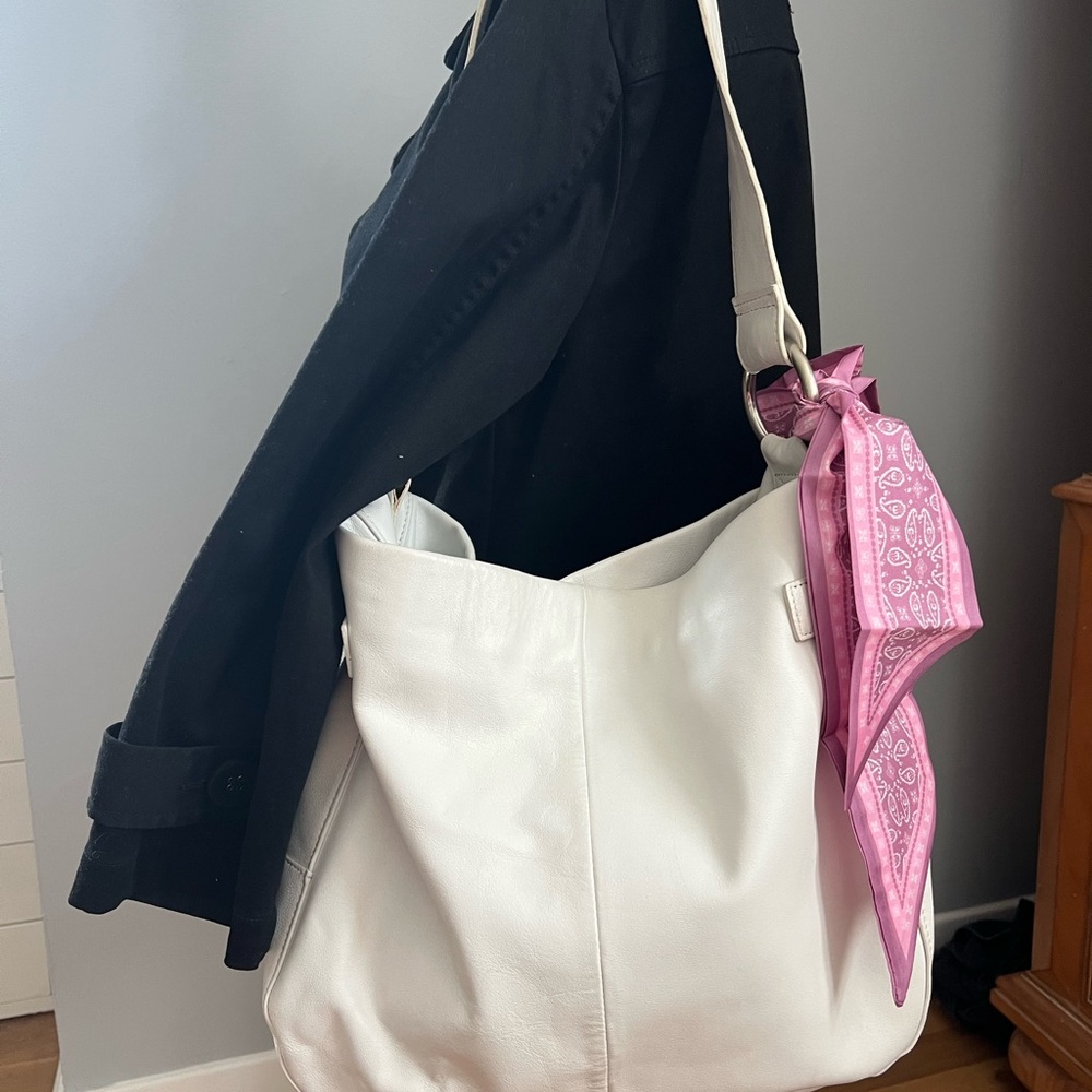 GAP White Bucket Bag with Pink Scarf Accent